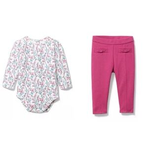 Janie & Jack Pink & White Floral Long Sleeve Floral Bodysuit & Pants Set 6-12M